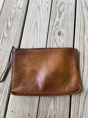 Vintage Coach slim zippered clutch Made in NYC thick leather brown